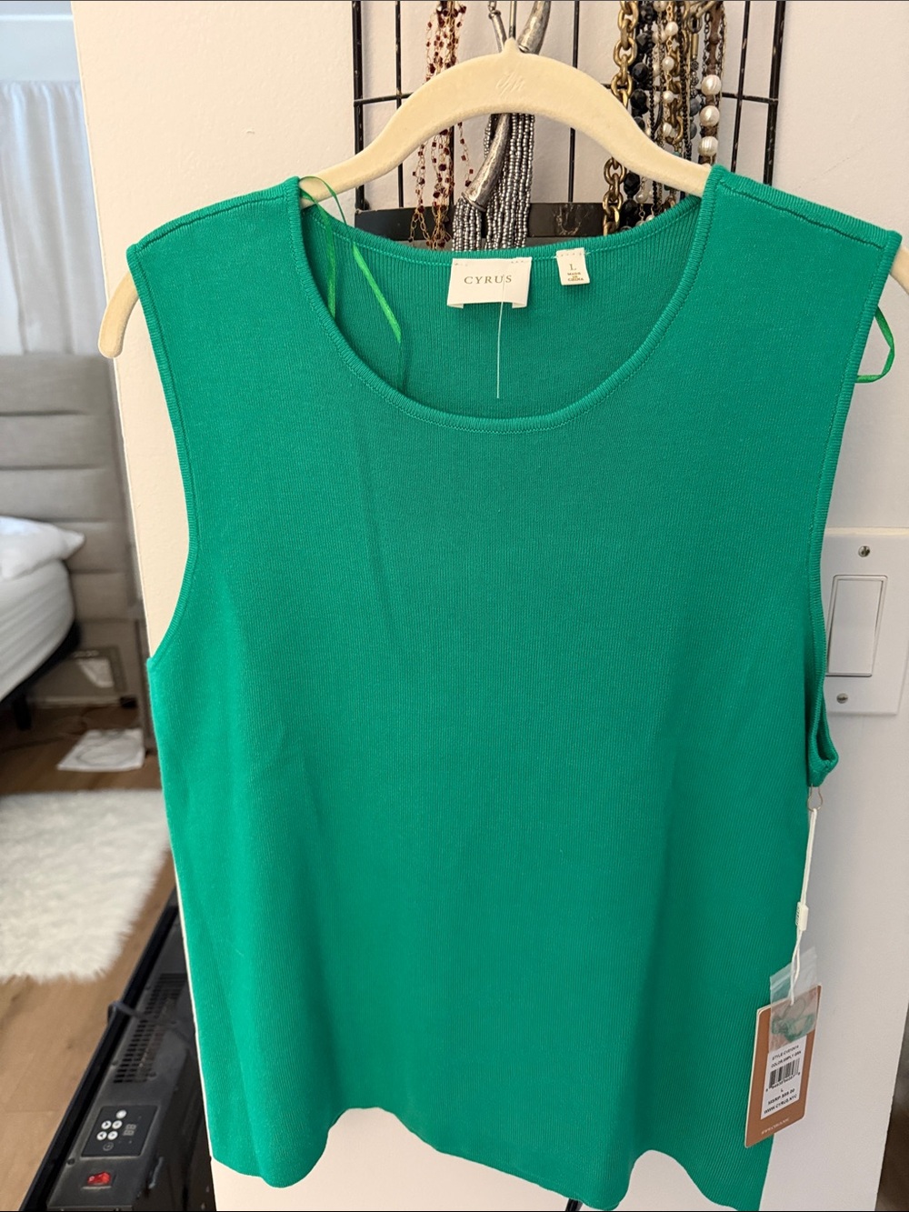 Cyrus Bright Green Ribbed Sleeveless Tank